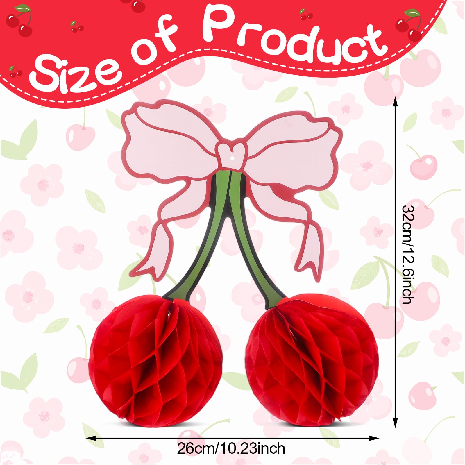 XEQWZVFR 10PCS Cherry Bow Honeycomb Decor 3D Cherry Bow Honeycomb Birthday Party Decorations Cherry Centerpiece Table Decorations Cherry-Bow Table