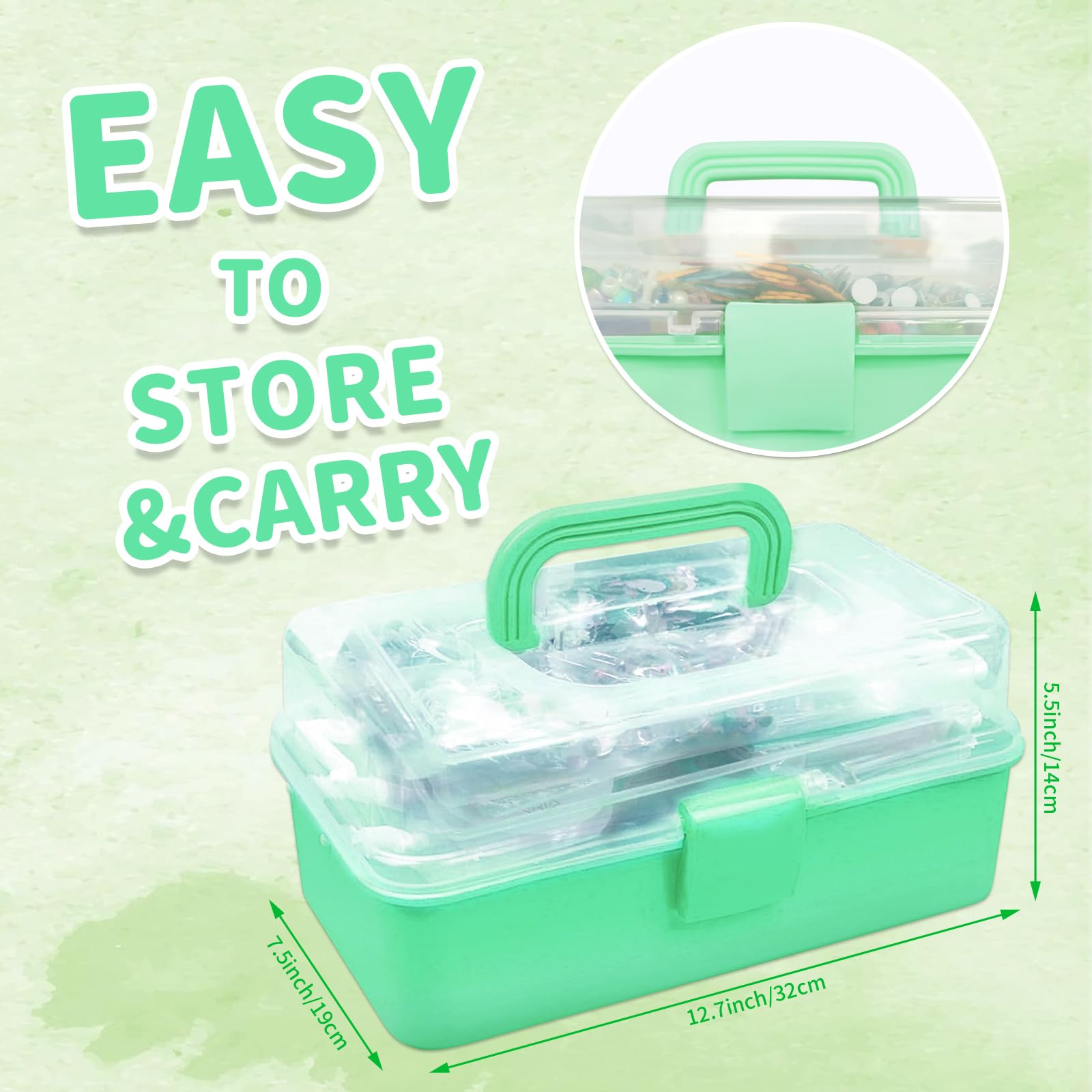 Bobbie Art Arts & Crafts Box - 3000+ pcs Deluxe Craft Supplies Box Green - Art Crafting Kit Birthday Gifts for Kids, School Supply for Ages 4-12