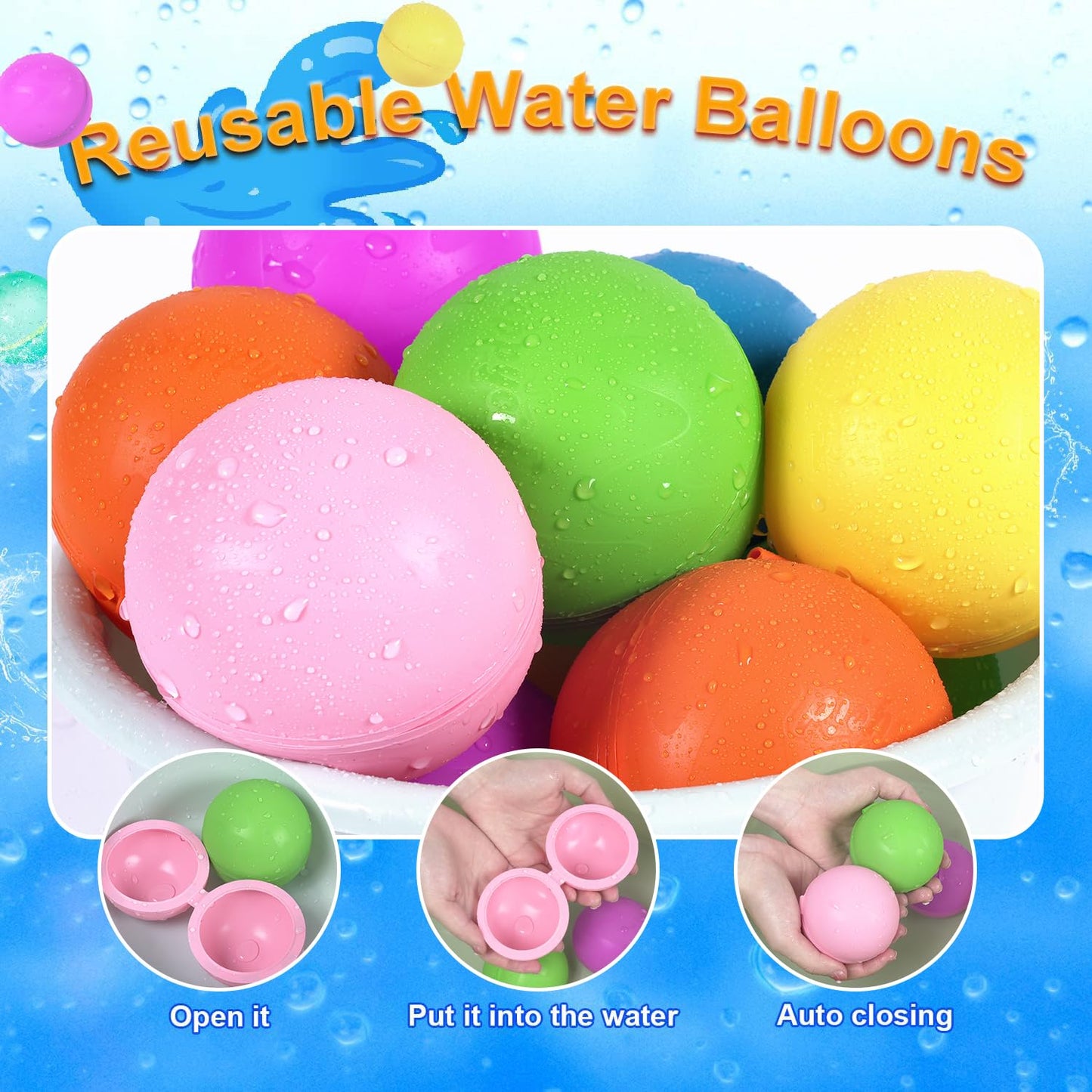 Reusable Water Balloons 6 Pcs with Mesh Bag, Self Sealing Easy Quick Fill