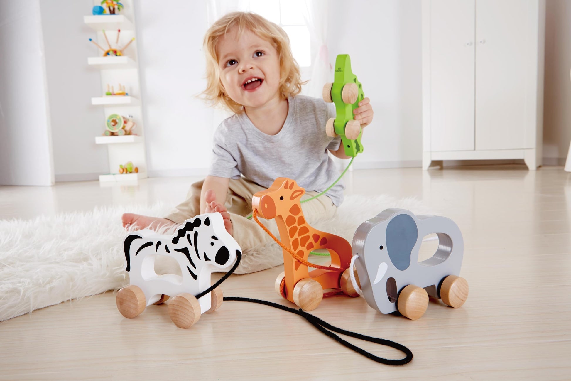 Hape Wooden Elephant Pull-Along Baby Toy| Early Learning Push and Pull Toys for Toddlers Age 1 Years and Up