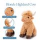 The Petting Zoo Highland Cow Plushie Stuffed Animal, Gifts for Kids, Wild Onez Wildlife Animals, Blonde Cow Plush Toy, 12 inches