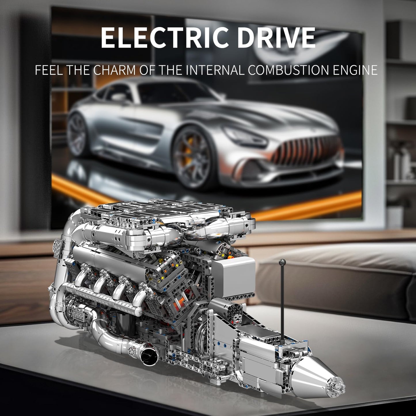 Mould King V8 Twin-Turbo Engine Model Kit That Runs, Mini Engines Building Blocks Set for Adults with Battery and Motor, Engineering Construction STEM