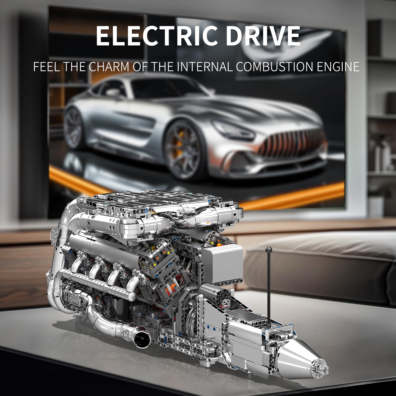 Mould King V8 Twin-Turbo Engine Model Kit That Runs, Mini Engines Building Blocks Set for Adults with Battery and Motor, Engineering Construction STEM