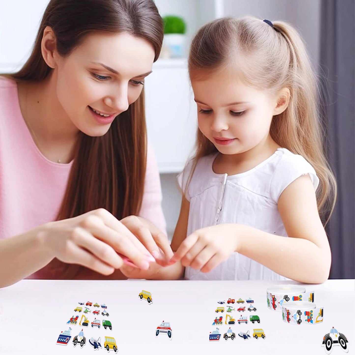 1000 PCS Cartoon Car Stickers Roll Fun Circular Truck Stickers for Kids Perfect for Kindergarten Teacher Rewards Children's Birthday Party School