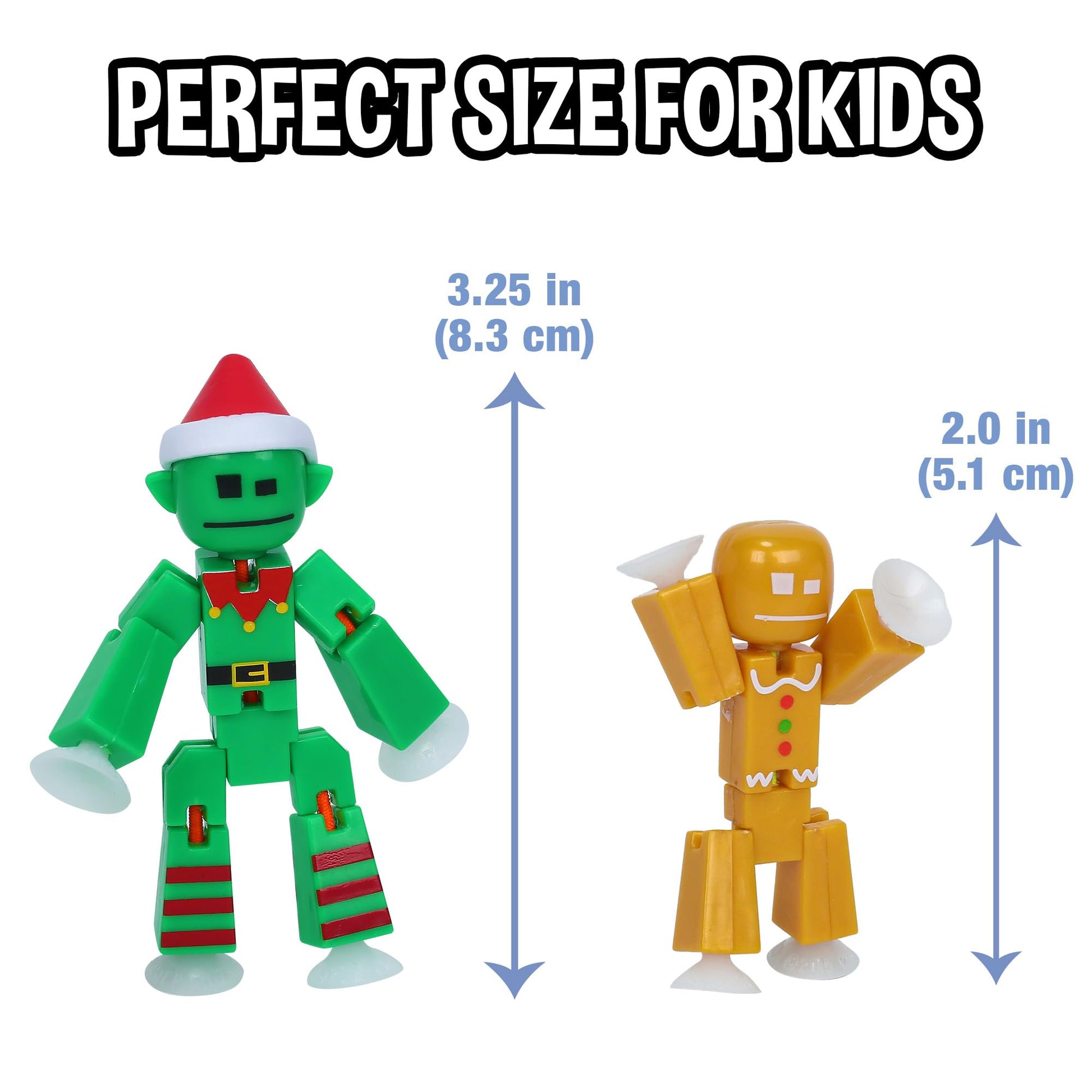 Zing StikBot Christmas Crew Pack - 7 Festive Themed Poseable Action Figures with Holiday Accessories, Stop Motion Animation Toy for Kids