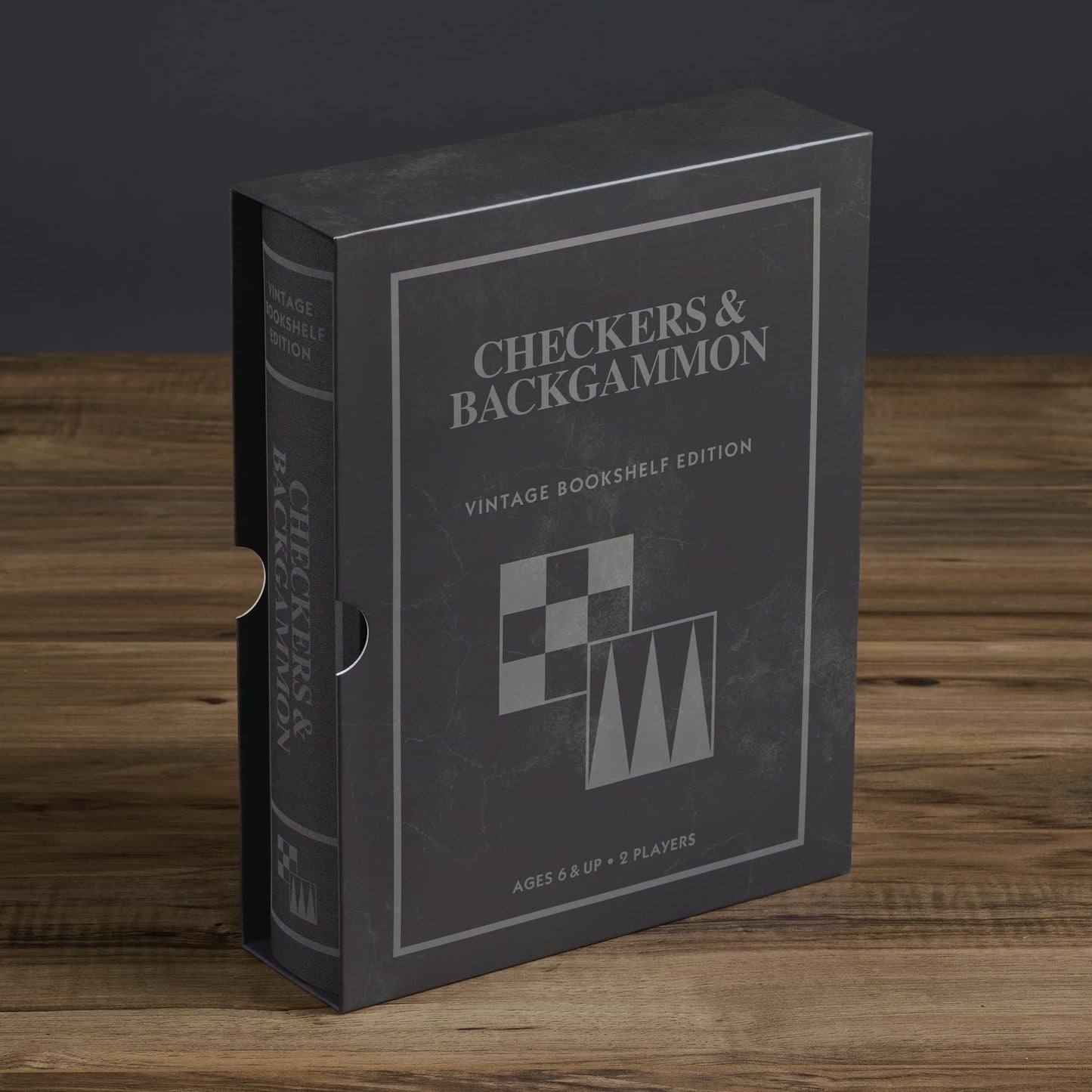 Checkers and Backgammon Vintage Bookshelf Edition by WS Game Company, Linen Wrapped Book Box & Slipcase - Reversible Board, Wooden Pieces - Checkers