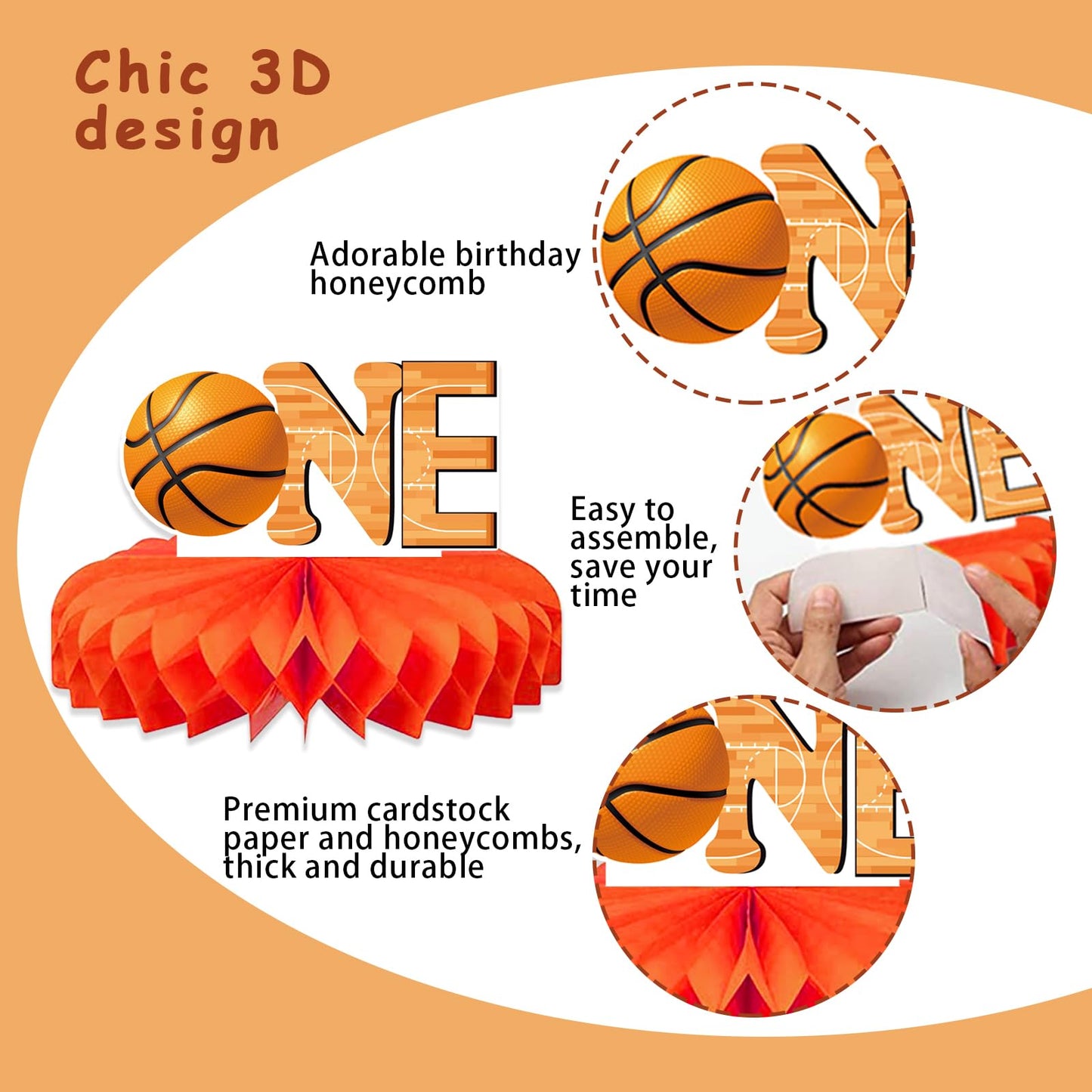 8Pcs Basketball 1st Birthday Decorations Centerpiece for Boys, Reusable First Year Down Basketball Theme Table Centerpiece Party Supplies, Sports
