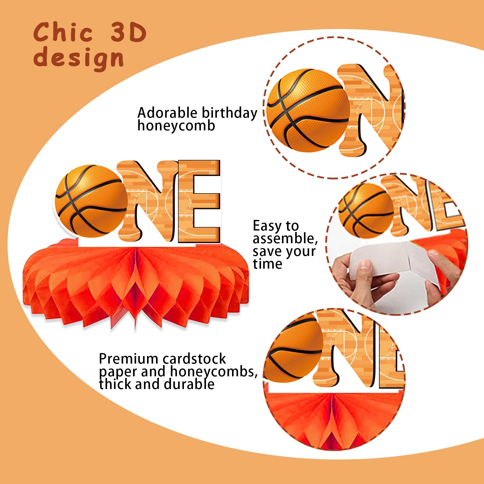 8Pcs Basketball 1st Birthday Decorations Centerpiece for Boys, Reusable First Year Down Basketball Theme Table Centerpiece Party Supplies, Sports