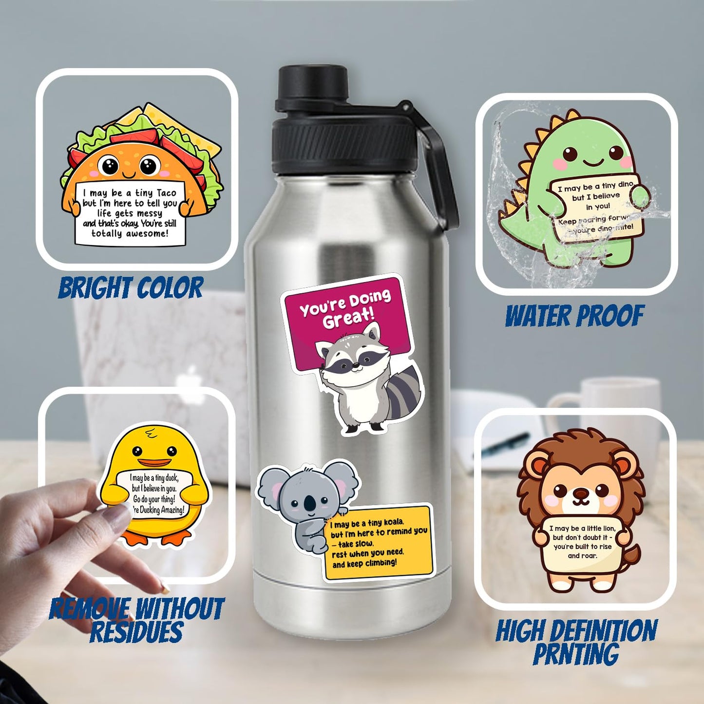 100PCS Emotional Support Animal Stickers by Puraesla- Affirmation Sticker Pack for Adults or Kids Cute Inspirational Buddies for Water Bottles