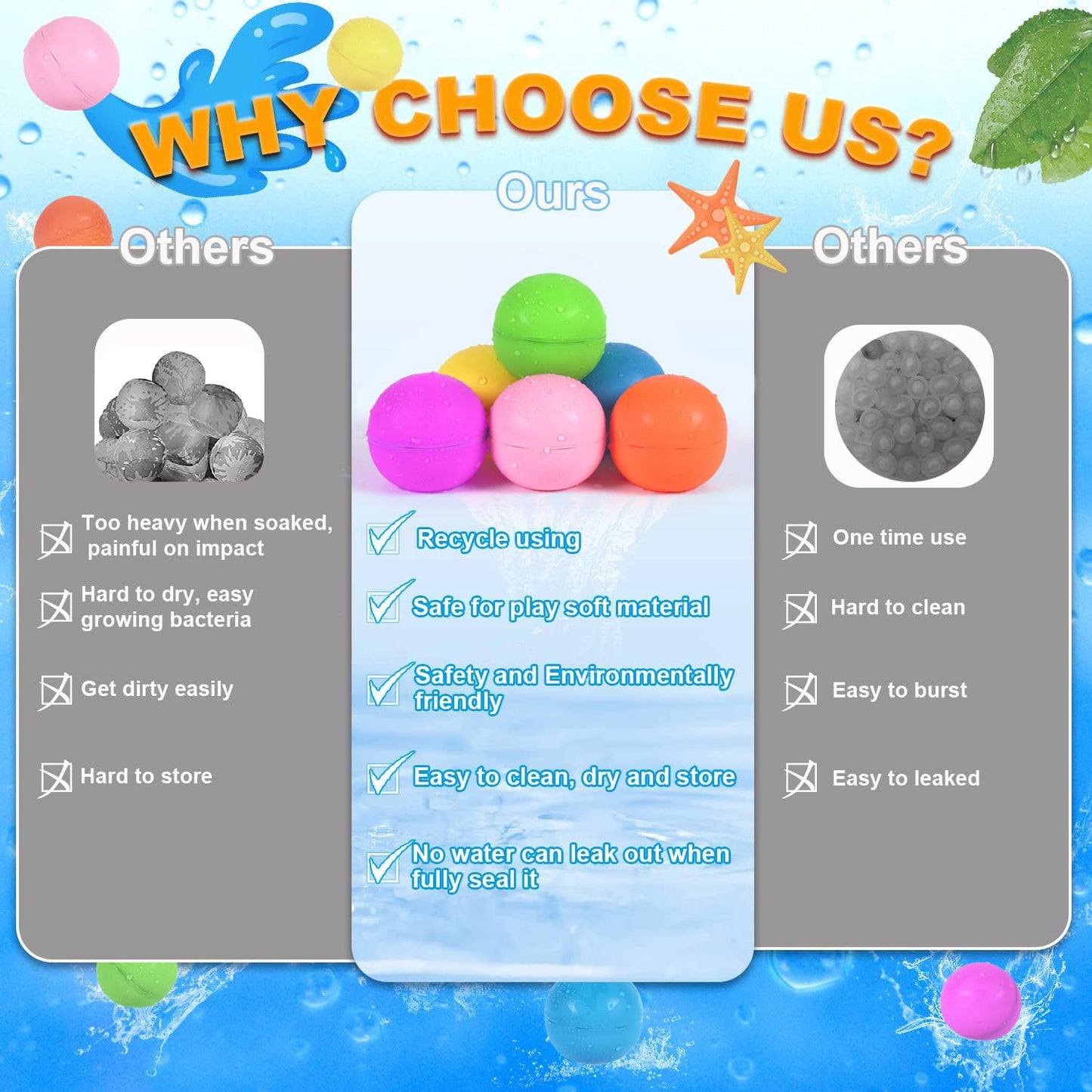 Reusable Water Balloons 6 Pcs with Mesh Bag, Self Sealing Easy Quick Fill