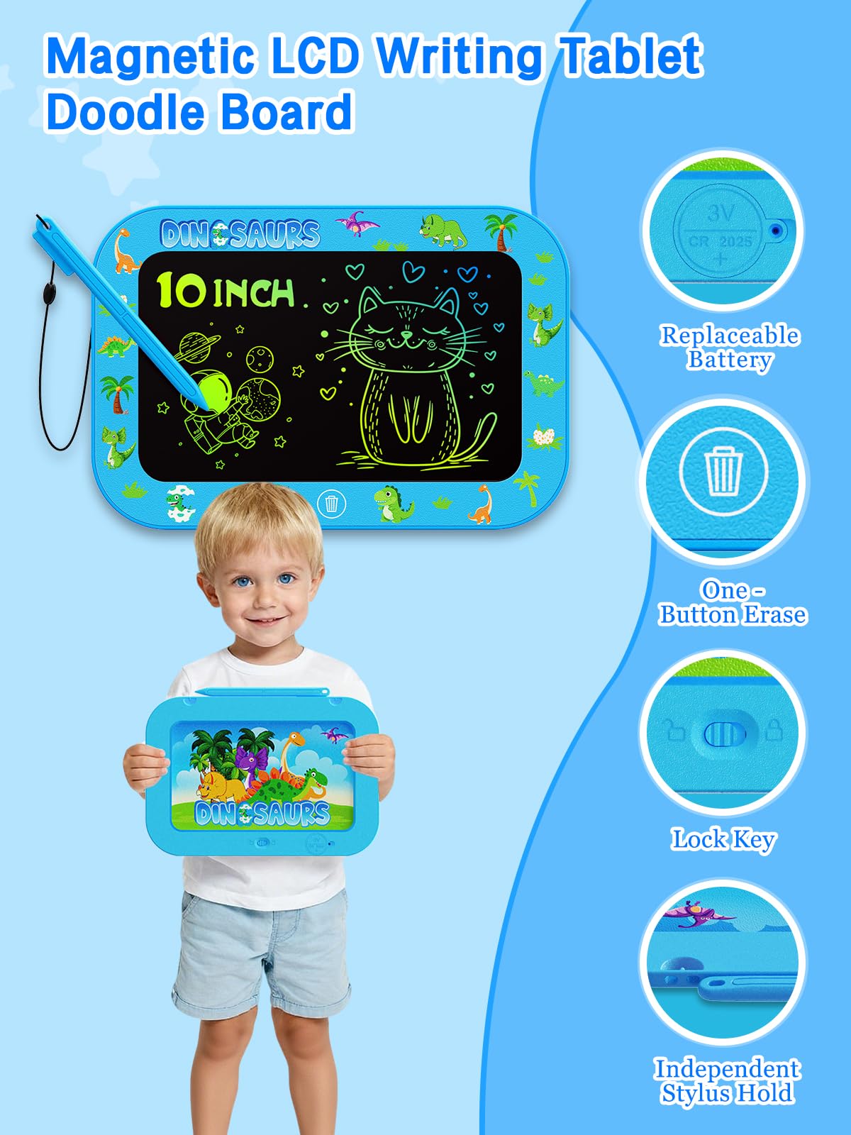 UZAHSK 8 Inch LCD Writing Tablet for 3-8 Year Olds - Electronic Drawing Pad and Doodle Board as Educational Birthday Gifts for Girls and Boys