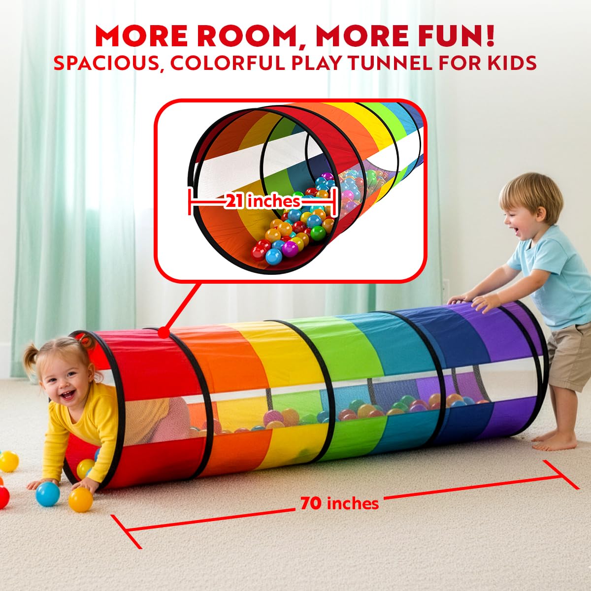 Playz Kids Play Tunnel Toys for Toddlers 1-3, Large 21" Rainbow Pop Up