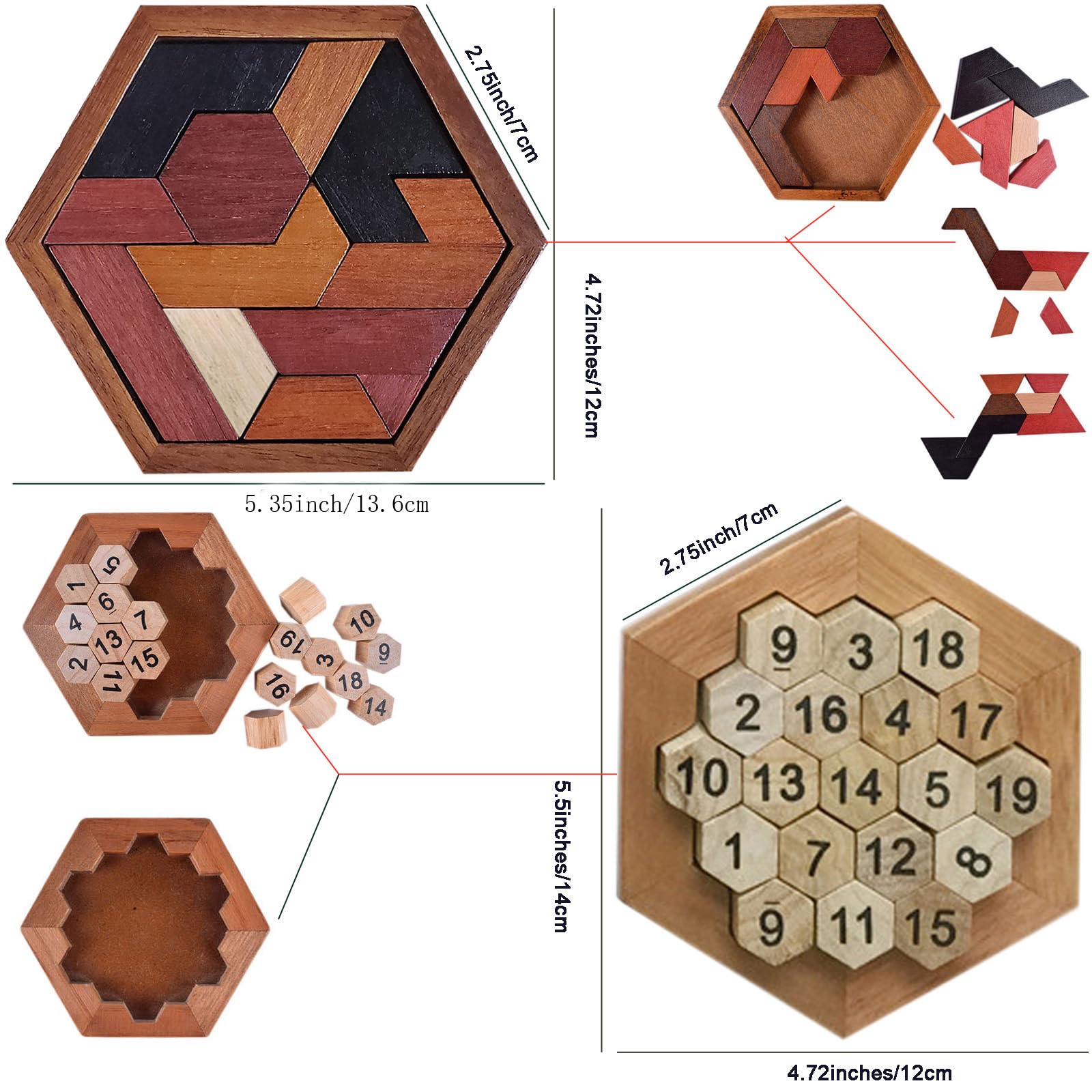 Arlai 12 pcs Wooden Brain Teaser Puzzle and Metal 3D Unlock Interlocking Jigsaw Educational Toy for Kids and Adults Brain Games Durable Easy