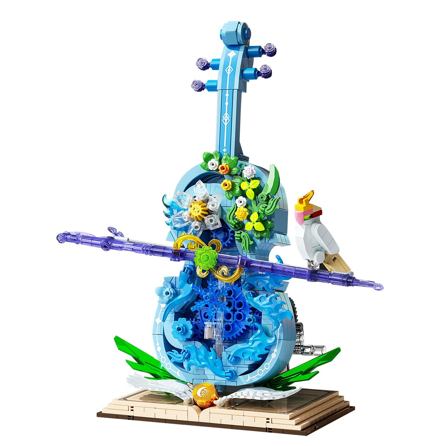 Flower Violin Building Set, Music Instrument Building Toy with Light, Creative Botanical Model Kits for Adults Teen Girls Women, with Bird & Floral