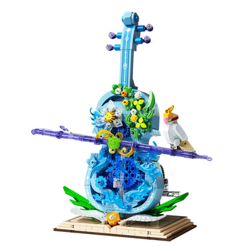 Flower Violin Building Set, Music Instrument Building Toy with Light, Creative Botanical Model Kits for Adults Teen Girls Women, with Bird & Floral