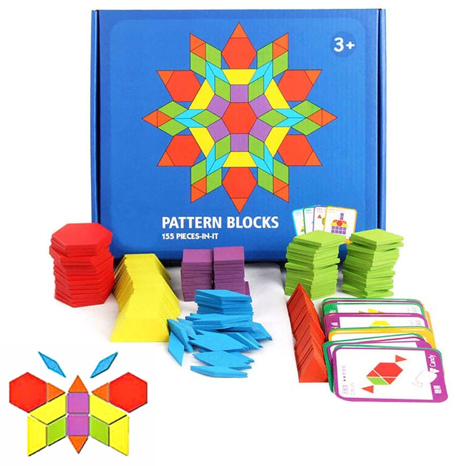 JCREN Wooden Pattern Blocks Montessori Toys Shape Puzzles Kindergarten Classic Educational Tangram Geometric Brain Teaser Toys Best STEM for Kids Ages
