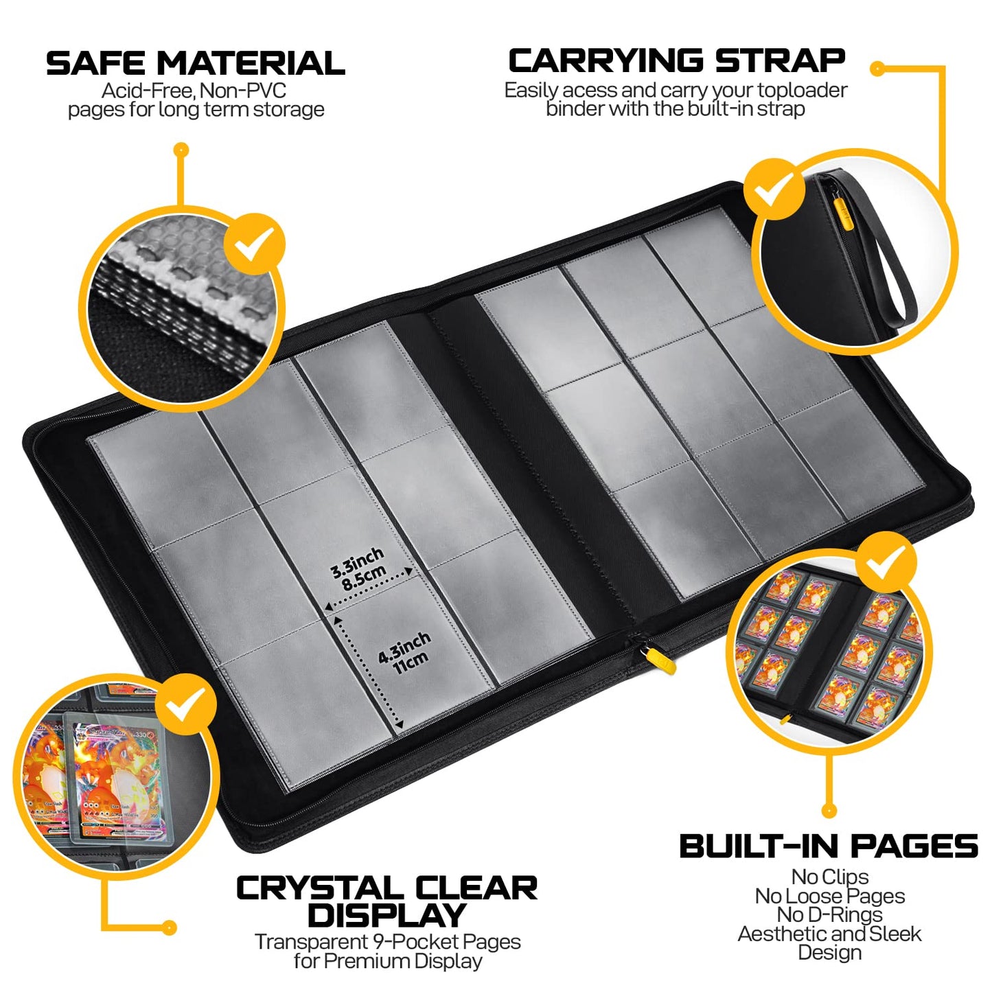 X PRO Top Load Card Binder - Compatible with Top-loading Card Cases - Fits 252 | 20 Premium Loaders Included | 9-Pocket Ringless Double-Sided Pages |