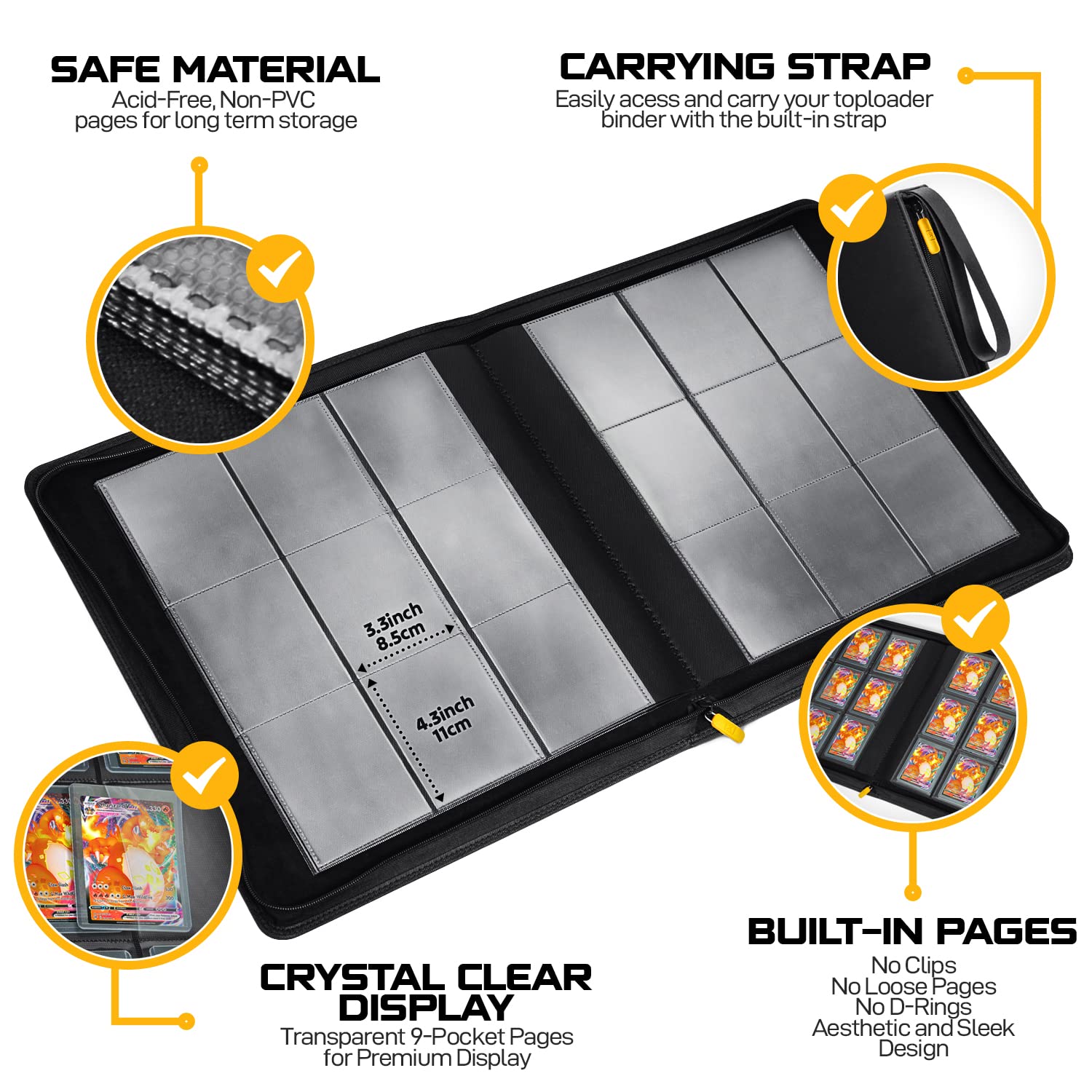 X PRO Top Load Card Binder - Compatible with Top-loading Card Cases - Fits 252 | 20 Premium Loaders Included | 9-Pocket Ringless Double-Sided Pages |