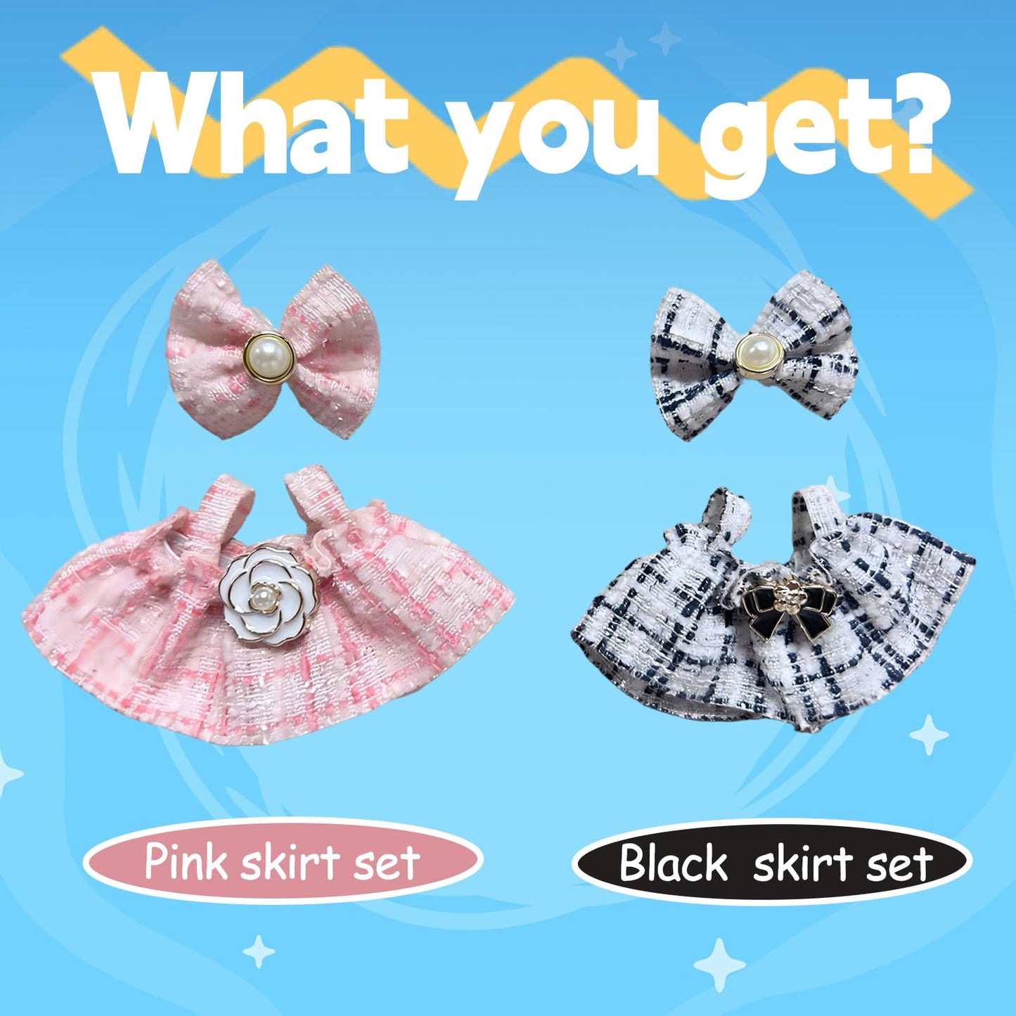 12cm Mini Dolls Clothes(NO Doll), 2 Pack Dolls Cute Outfit Accessories with , Small Clothes Set for Doll, Gift for Women(Black and Pink)