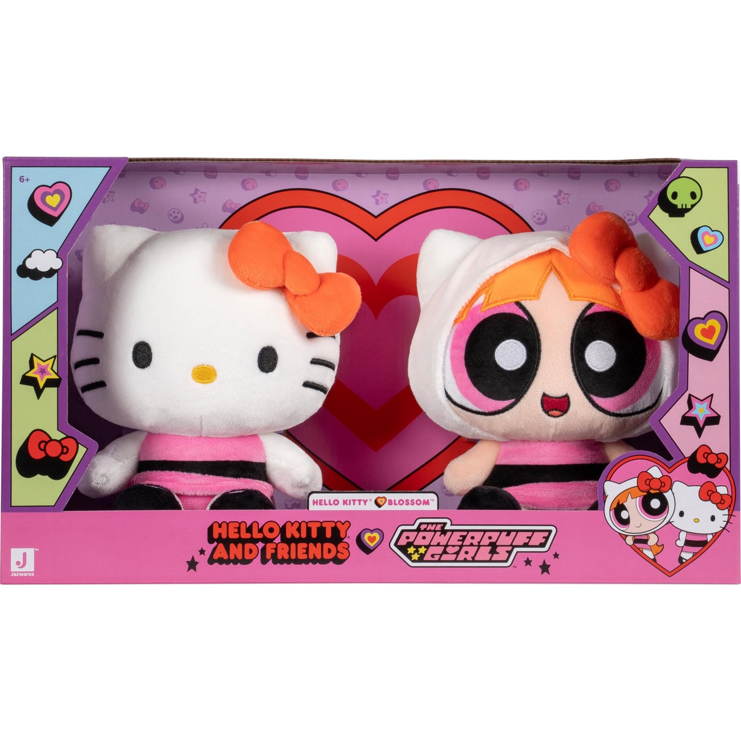 Hello Kitty® and Friends X Powerpuff Girls® Collab - 8-inch Hello Kitty® & Blossom Plush - Officially Licensed Sanrio® & Cartoon Network® Product - 6+