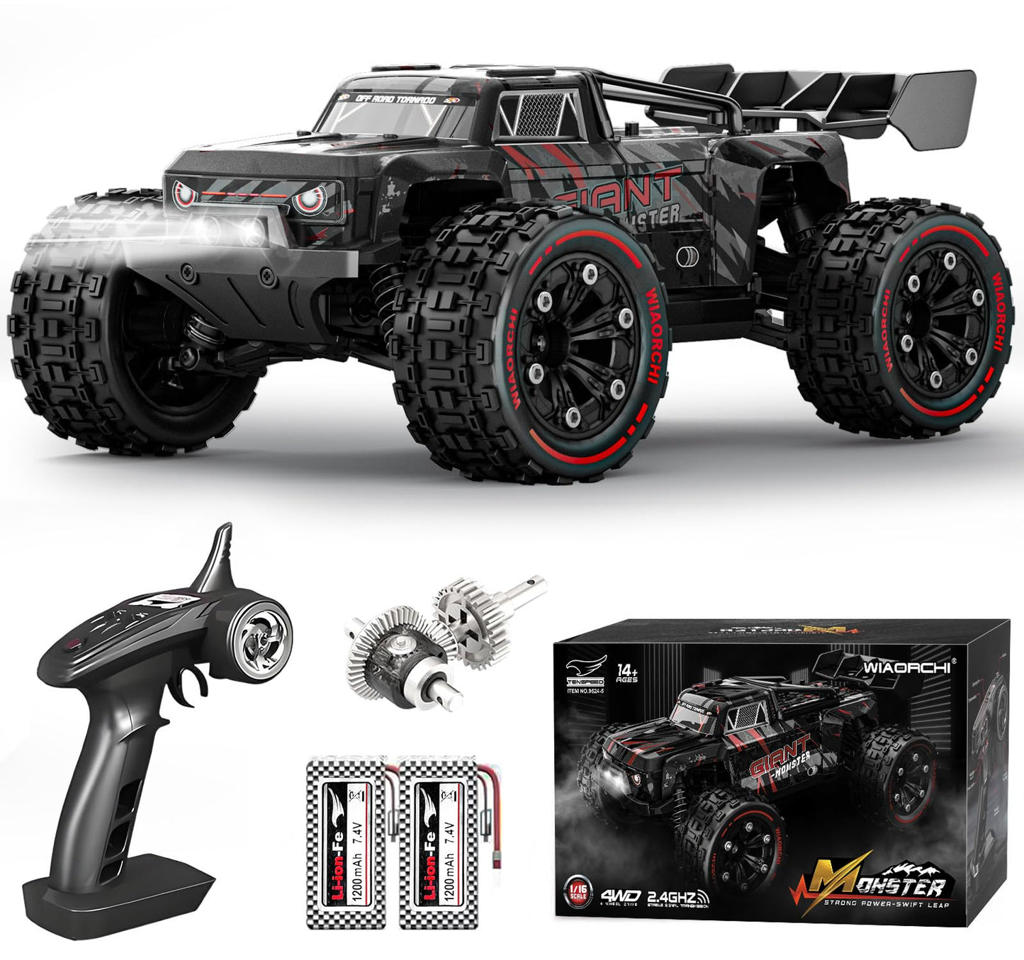 1:16 Scale All Terrain Fast RC Cars for Adults 40KPH, 4WD Electric Off-Road Remote Control Monster Truck with Metal Chassis, 2.4Ghz High Speed Car