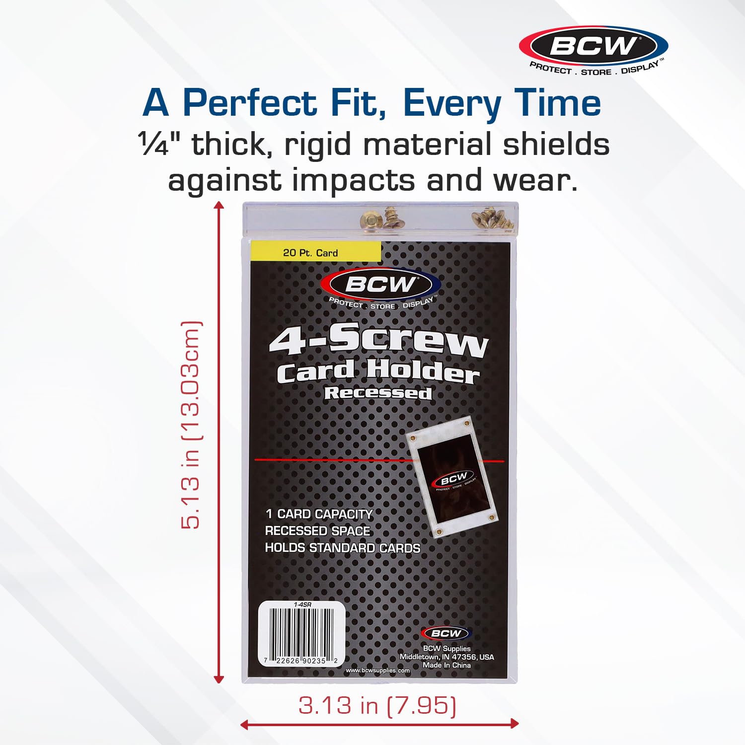 BCW 4-Screw Recessed Card Holder for Standard 35 pt. Cards | Screwdown Trading Card Case | Clear Hard Plastic Card Holder for Single Cards - 15ct