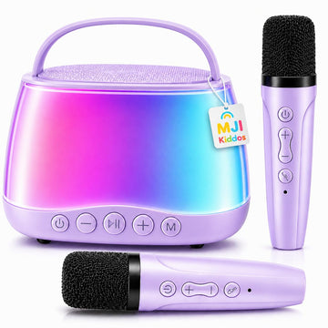 MJI Kiddos Kids Karaoke Machine with 2 Wireless Microphones, Bluetooth Speaker with Voice Changer & LED Lights, Portable Singing Toy Gift for Boys &