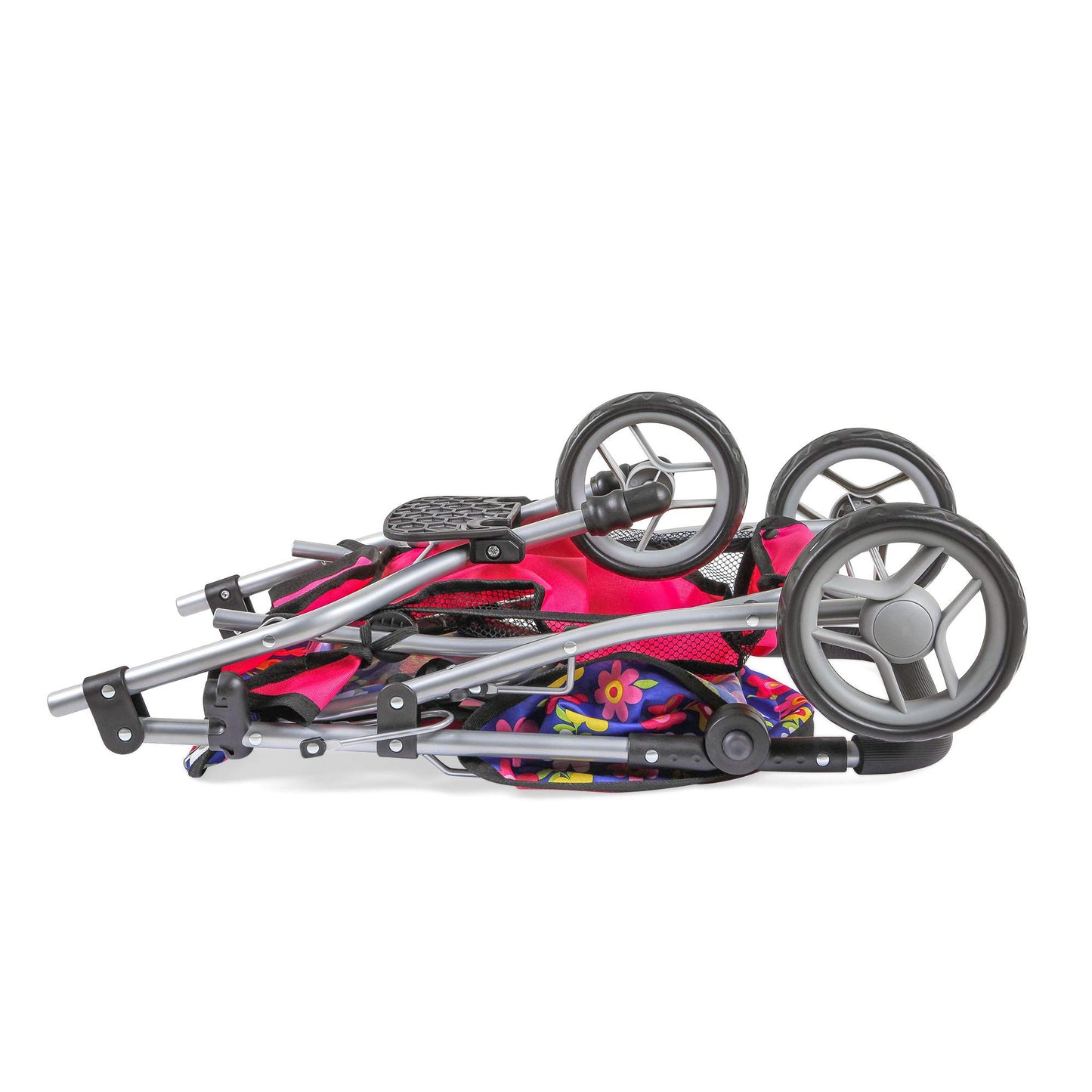 fash n kolor Baby Doll Double Stroller | Flower Design Easy Fold Double Stroller for Twin Dolls with Carriage Bag
