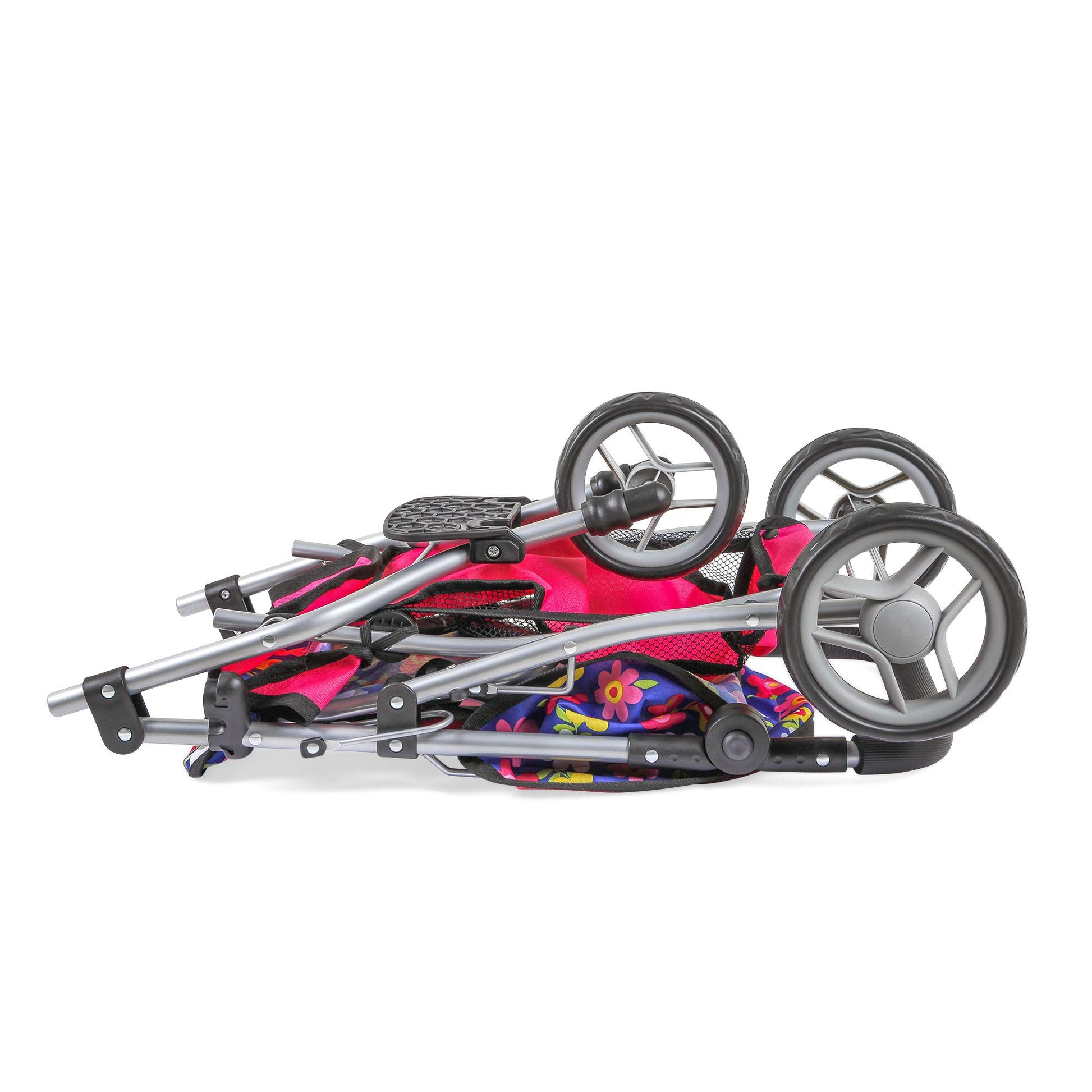 fash n kolor Baby Doll Double Stroller | Flower Design Easy Fold Double Stroller for Twin Dolls with Carriage Bag