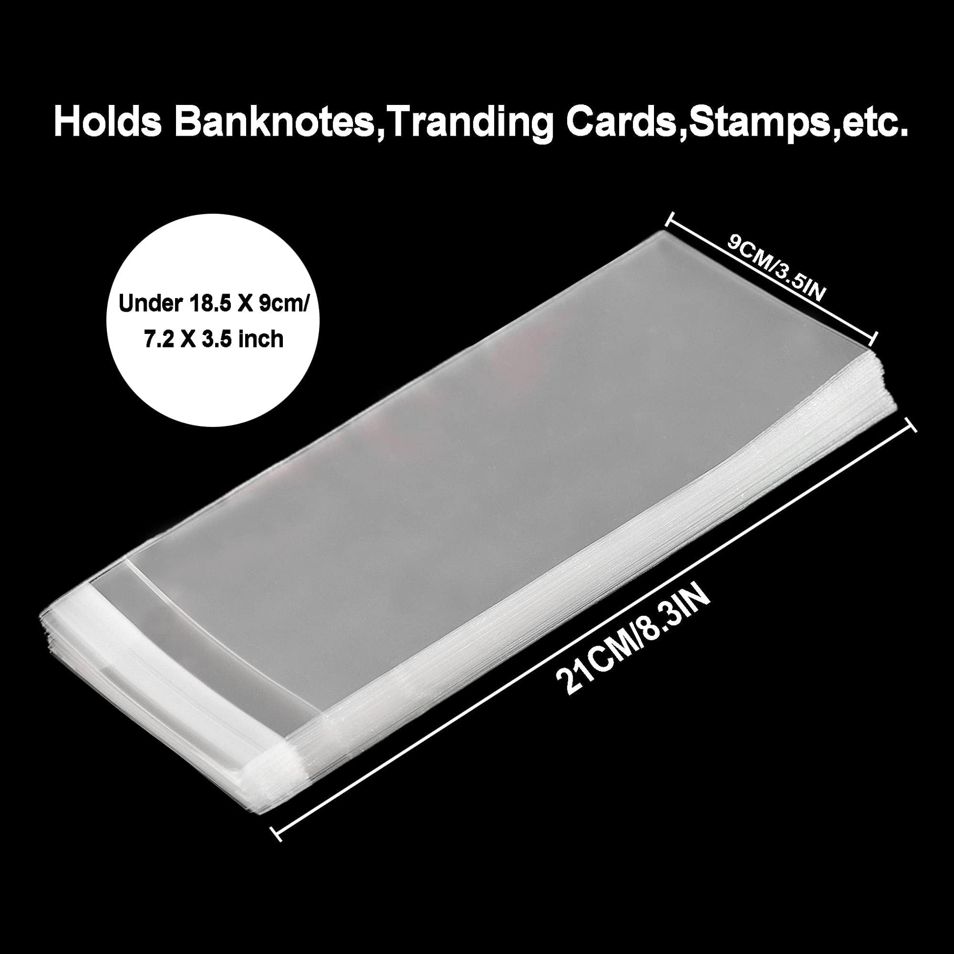 Uncle Paul Clear Paper Money Holder 18.5x9CM/7.2x3.5IN - Currency Sleeves Money Sleeve PP Material for Banknote/Bill/Trading Card/Stamp 100 Pieces