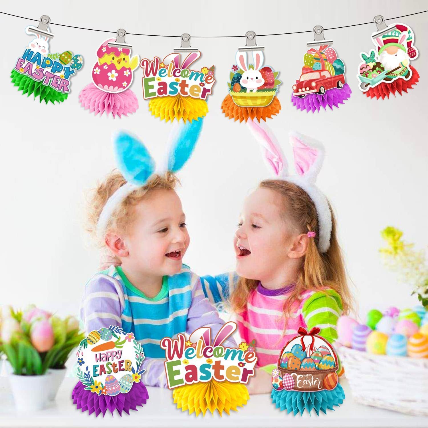 Easter Party Decorations, 8 Pcs Easter Honeycomb Centerpieces, Easter Bunny Egg Honeycomb Centerpiece, Easter Decoration, Happy Easter Honeycomb