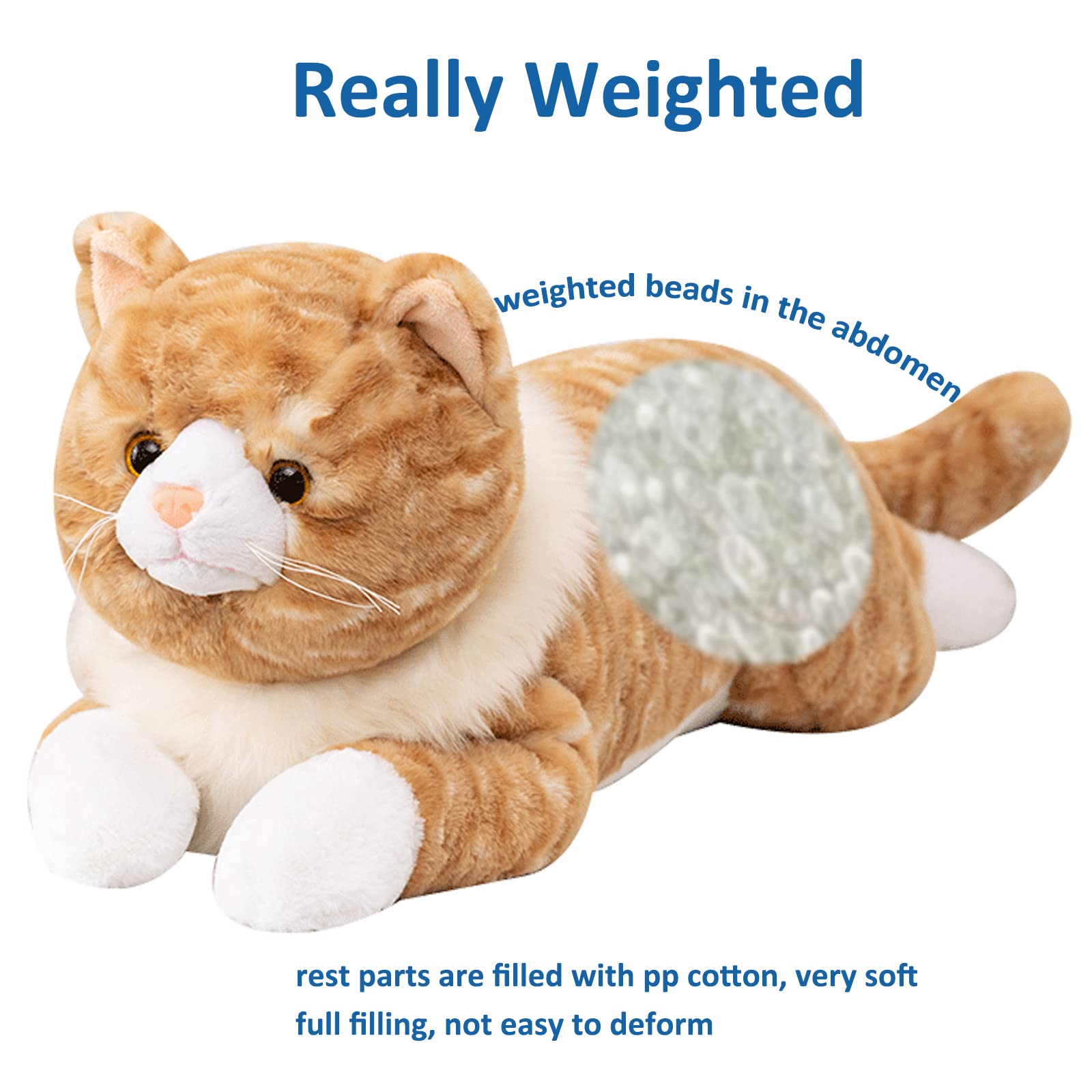 Litence Cat Weighted Stuffed Animals, 3.9 lbs Weighted Cat Plush Toy Realistic Cat Weighted Plush Animals Pillow Cute Kitten Plushies Toy Gifts