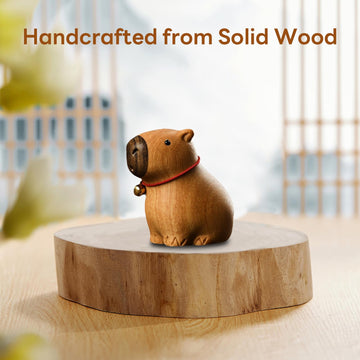 Eagyrosi Capybara Wooden Figurine - Handmade Art, Solid Wood Present with Crisp Lines, 4.2x3.6x5.4cm