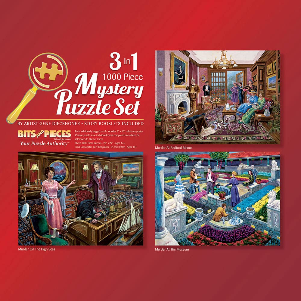 Bits and Pieces - 3-in-1 Multipack - 1000 Piece Jigsaw Puzzles for Adults - 1000 pc Large Piece Mystery Puzzle Set by Gene Dieckhoner - 20" x 27"