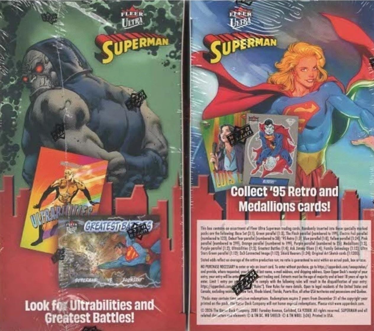 2026 Upper Deck Fleer Ultra Superman Factory Sealed Blaster Box with Chance for Blaster Exclusive Ultra Stars Green Parallels and Other Inserts