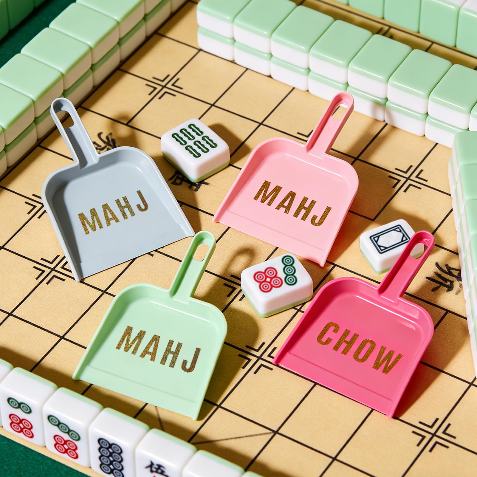 Xelbreelark 4-Piece Mahjong Tile Shuffler Set with 4 DIY Stickers | Ultra-Thin Shuffler Paddles & Cute Decorative Accessories | Fun Mahjong Gifts