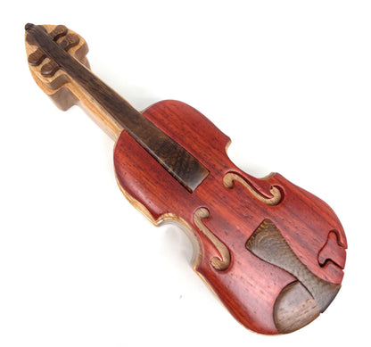 Violin Wooden Puzzle Box - Handcrafted Intarsia Wood Keepsake with Secret Compartment - Unique Gift for Musicians