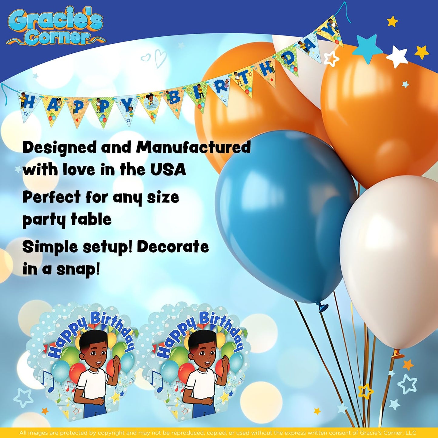 Gracie’s Corner Decoration Table Centerpiece, Birthday Party 360-Degree Centerpiece Table Decorations, Custom Table Decore for Birthday Parties