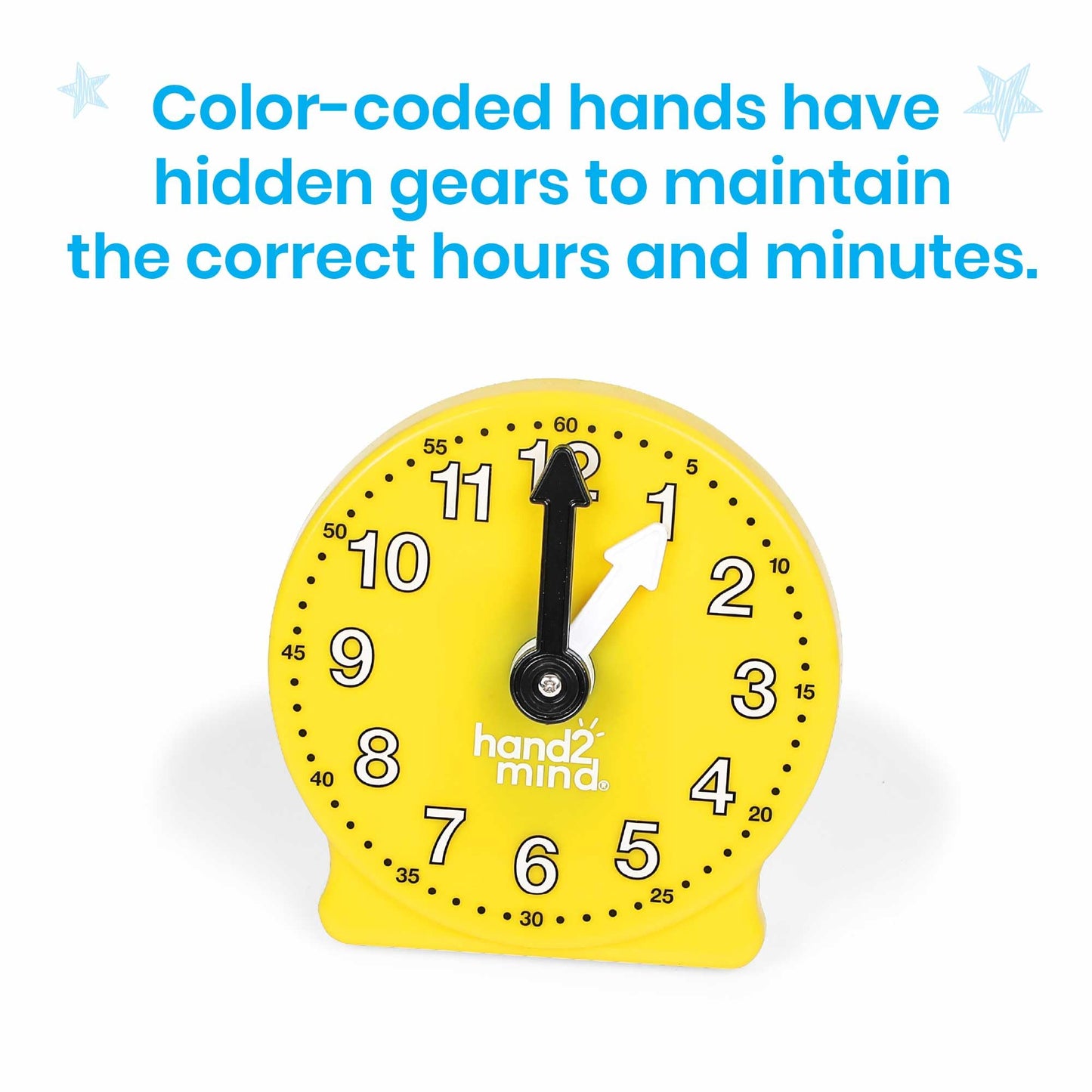 hand2mind Rainbow Geared Mini Learning Clock Set of 6, Analog Teaching Clocks for Kids, Movable Hands, Telling Time Math Manipulatives, Classroom