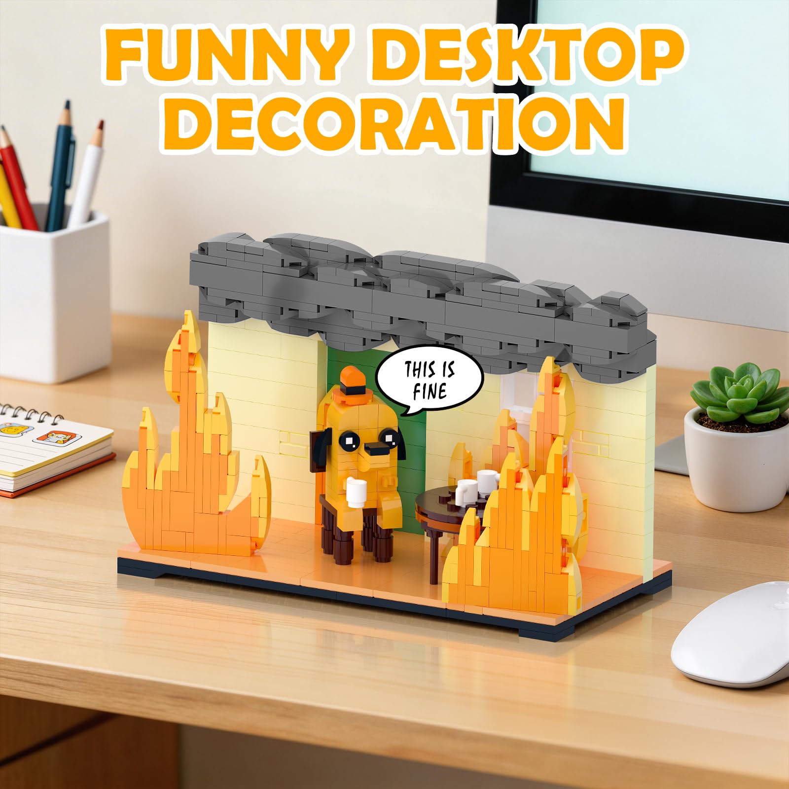This is Fine Dog Building Blocks, Funny Meme Coffee Dog Action Figure Toys, Cartoon Puppy Desktop Animal Model, Comics Character Toys Birthday