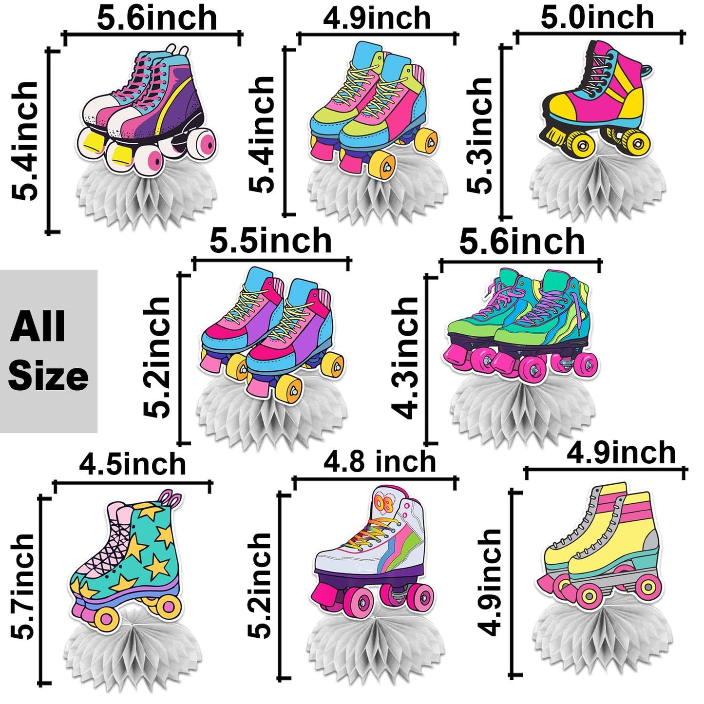 Roller Skates Honeycomb Centerpieces Retro Hip Hop Roller Skating Theme Decor for Girls Teens Baby Shower Neon Rainbow Glow Party Roller Skating Party