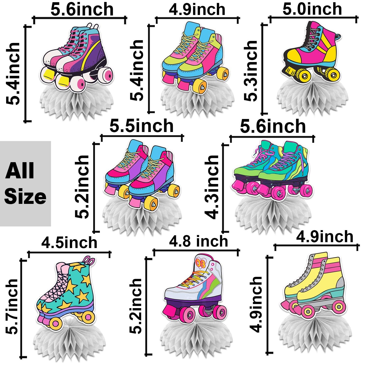 Roller Skates Honeycomb Centerpieces Retro Hip Hop Roller Skating Theme Decor for Girls Teens Baby Shower Neon Rainbow Glow Party Roller Skating Party