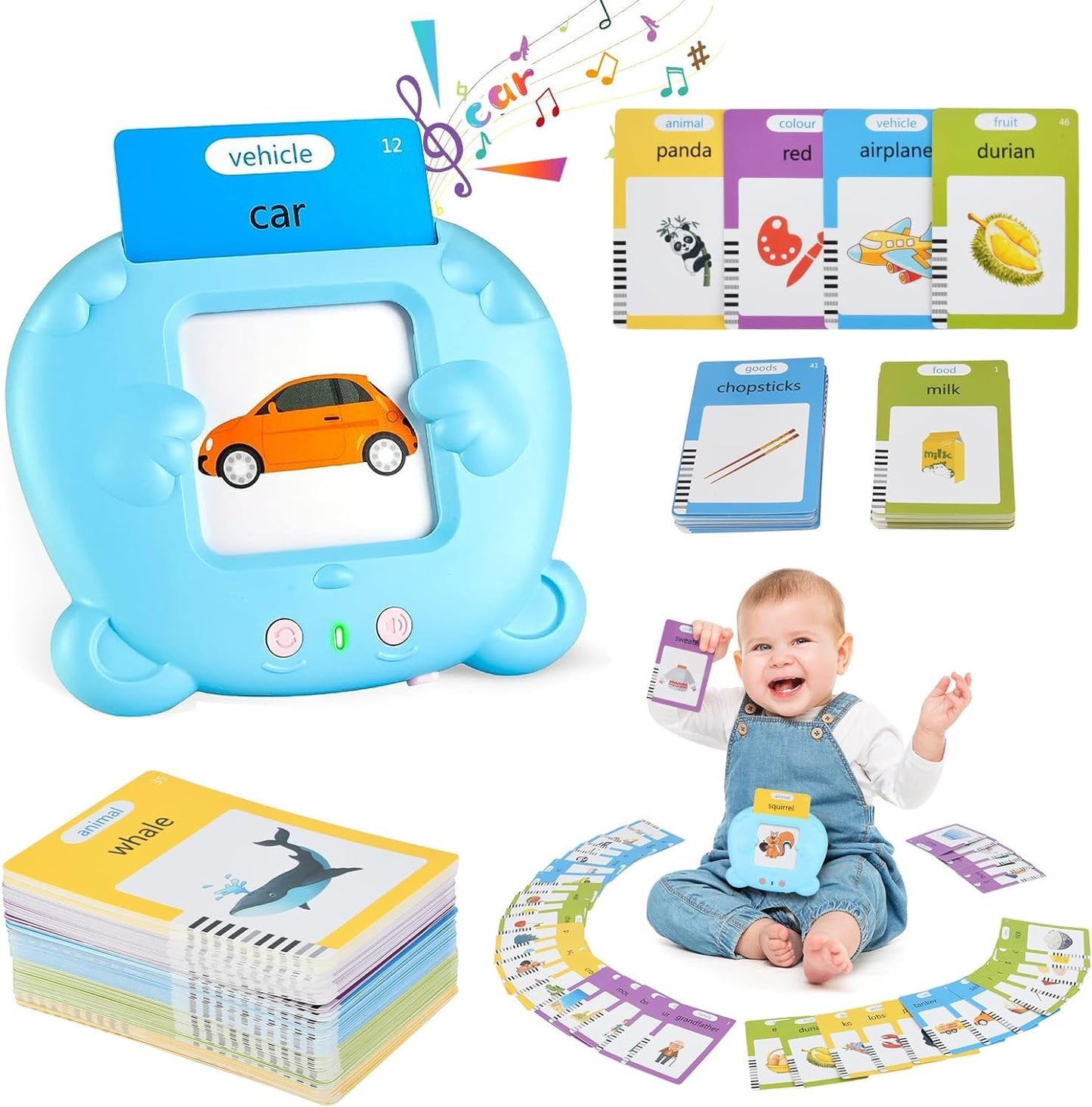 Upgraded Talking Flash Cards for Toddlers, 1 Year Old Boy Girl Birthday Easter Gift, Montessori Toys 1 2 3 Year Old, 224 Sight Words Flash Cards