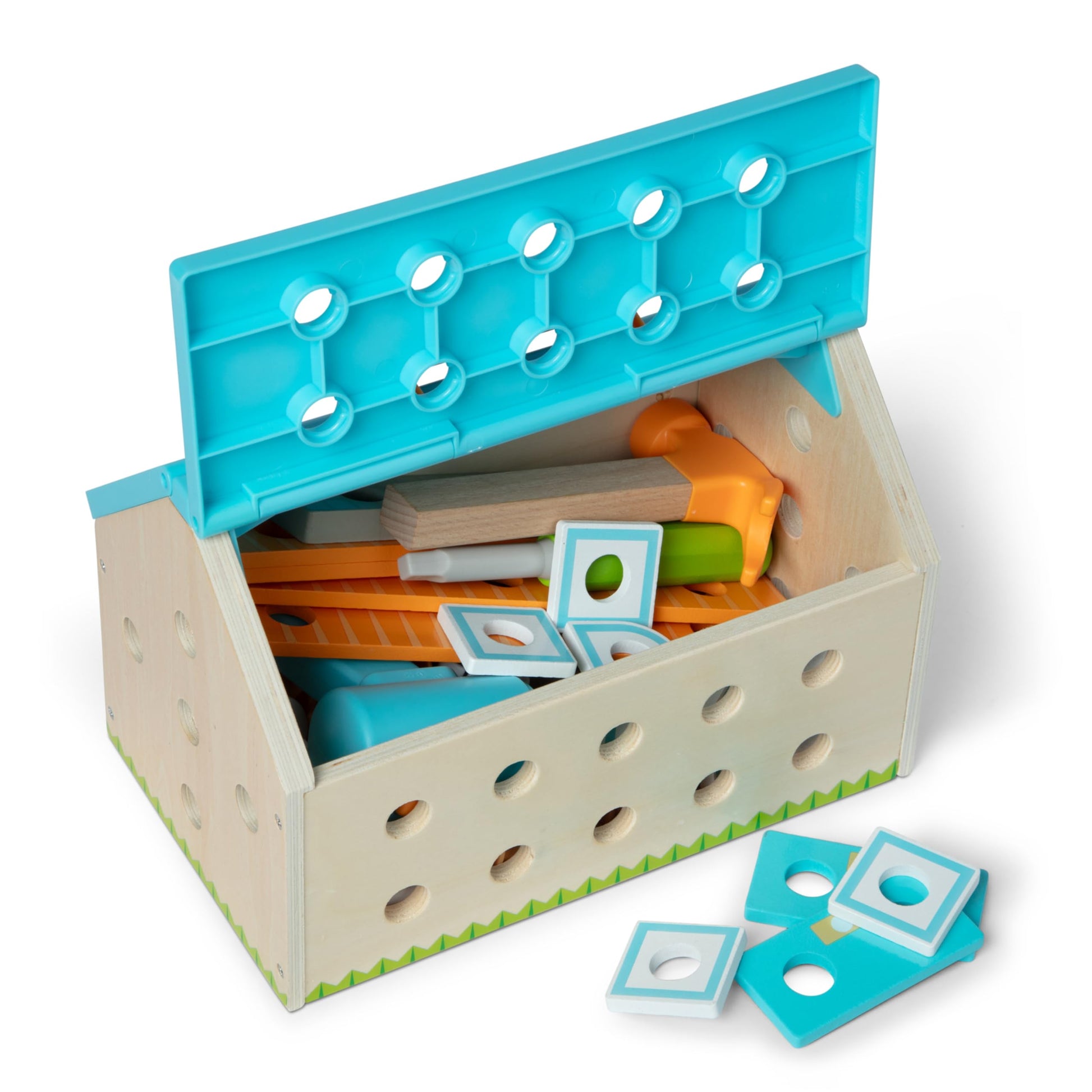 Melissa & Doug Build-A-House Wooden Toolbox Pretend Play Construction
