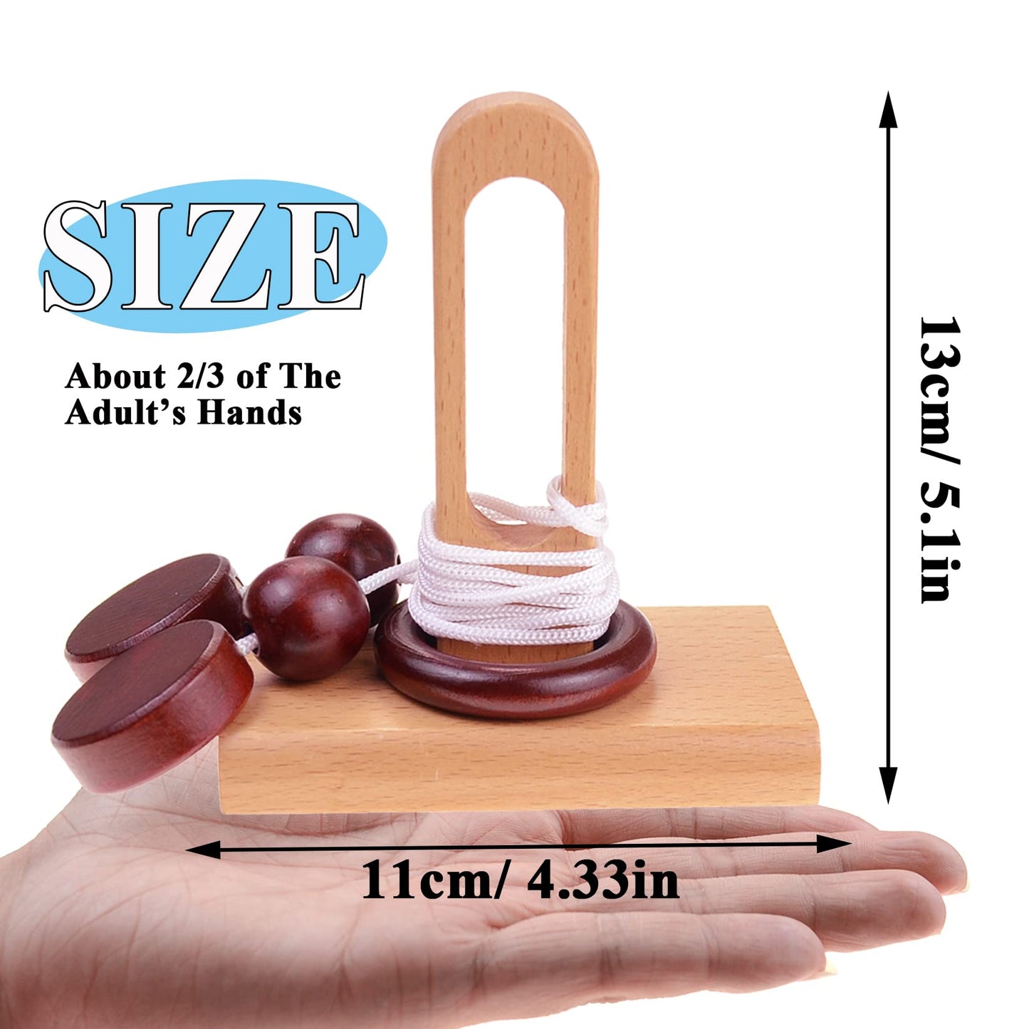KINGOU 4 Pack Classic Wooden Rope Puzzle Set Ring Puzzles String Solution Central Brain Teaser for Adults/Kids Game