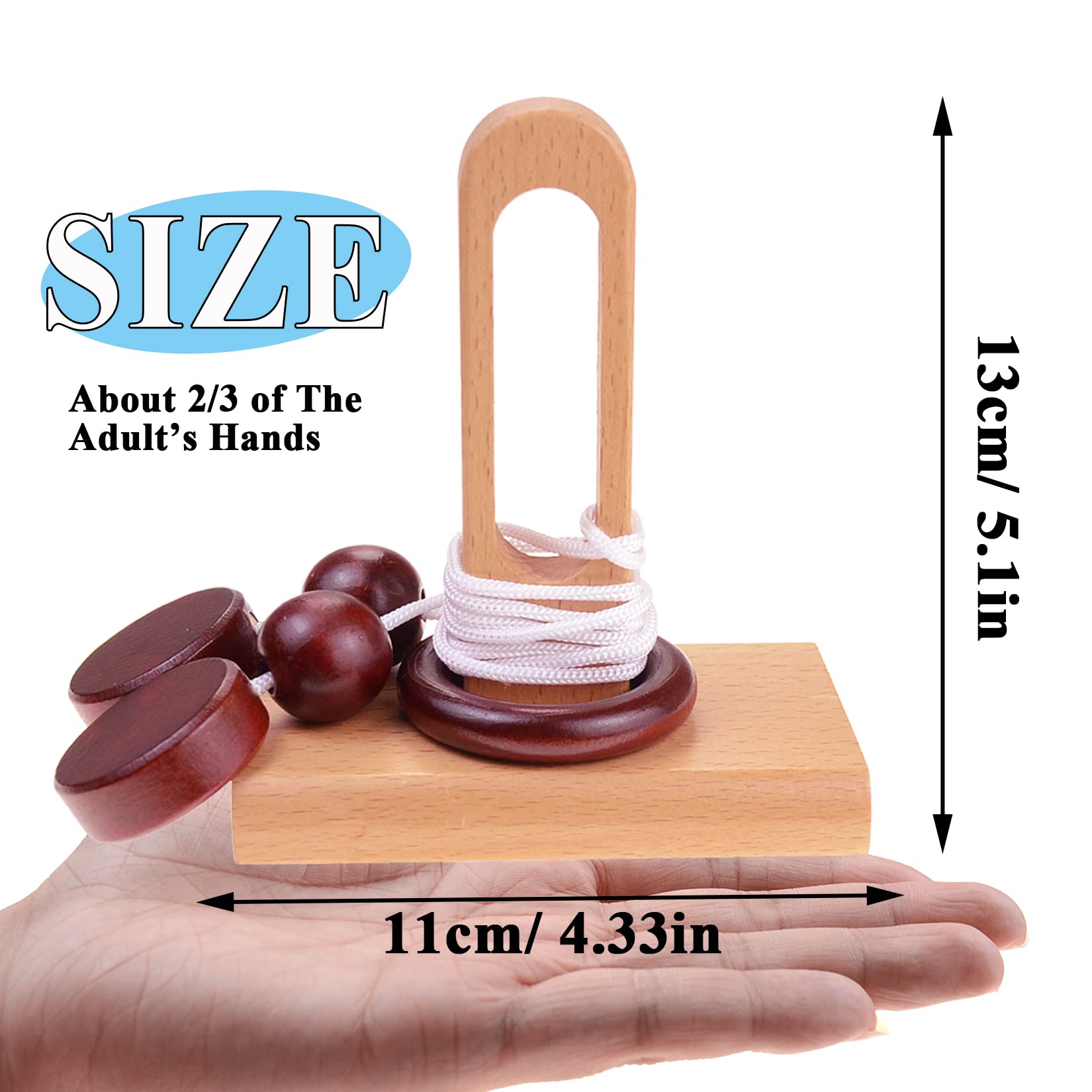 KINGOU 4 Pack Classic Wooden Rope Puzzle Set Ring Puzzles String Solution Central Brain Teaser for Adults/Kids Game