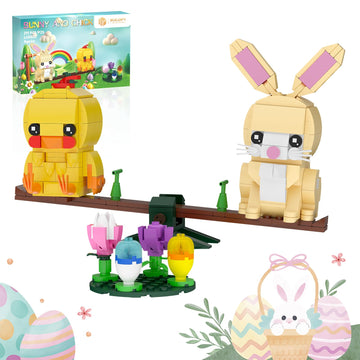 Nubee Easter Bunny and Chick Building Set, Cute Animal Rabbit Chicken Sitting on The See-Saw, Perfect for Easter Basket Toys Gifts for Kids Boys or