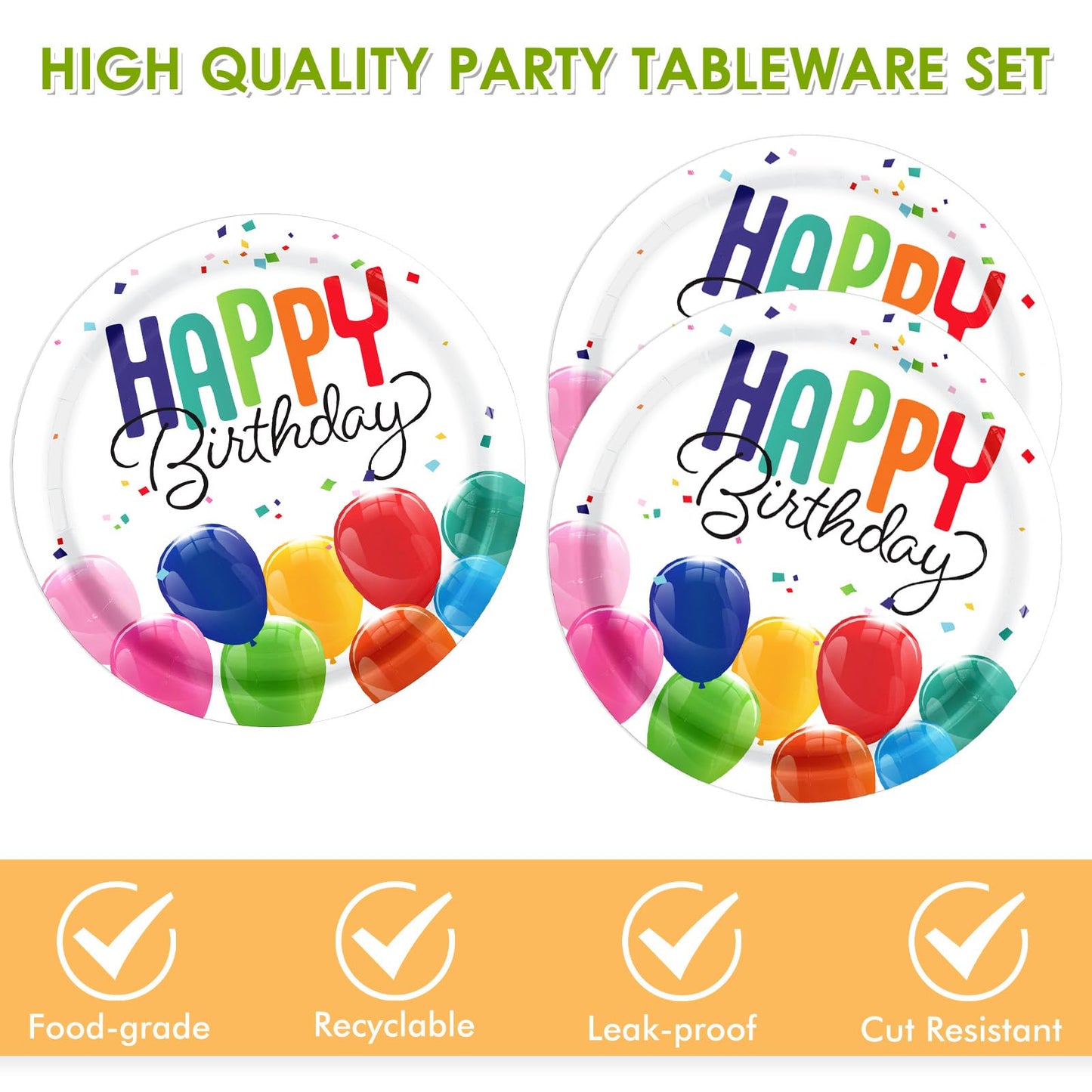 Happy Birthday Decorations Birthday Party Supplies Set with Birthday Balloon Confetti Design Includes Dessert Plates and Napkins Disposable Paper