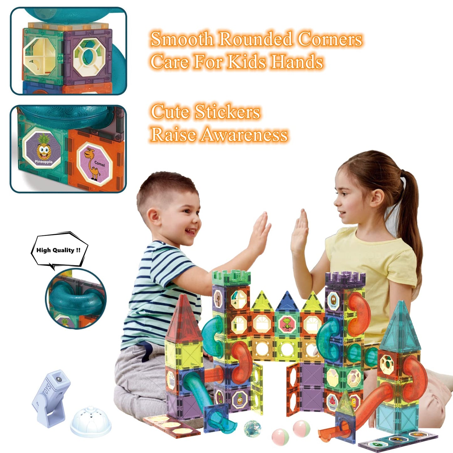 BINZKBB Light Magnetic Tiles Building Blocks for Kids,3D Clear Educational STEM Building Toys,Magnetic Marble Run Blocks Toys for Kids Ages 3 4 5 6 7