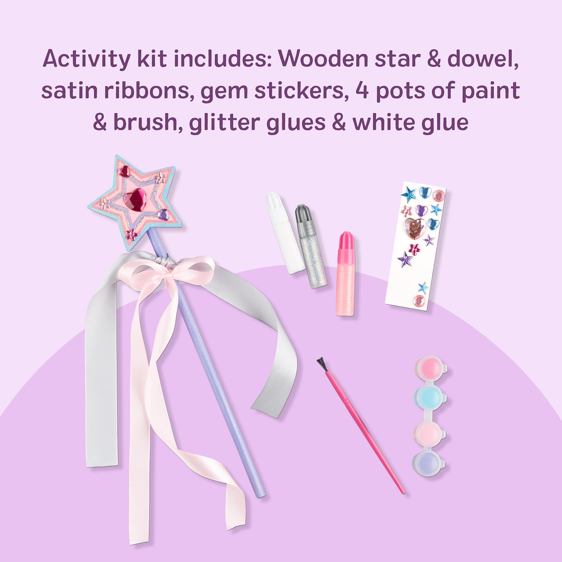 Melissa & Doug Created By Me! Paint & Decorate Your Own Wooden Princess Wand Craft Kit, Pink Princess Crafts Great for Rainy Days, Toys for Kids Ages